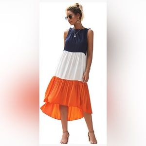 Women’s Colorblock Sleeveless Midi Dress (Navy, Orange and White), Size S, BNWOT